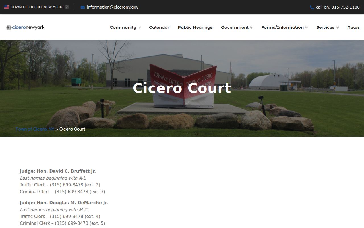 Cicero resident lookup reference showing the Cicero Town Court official contact page
